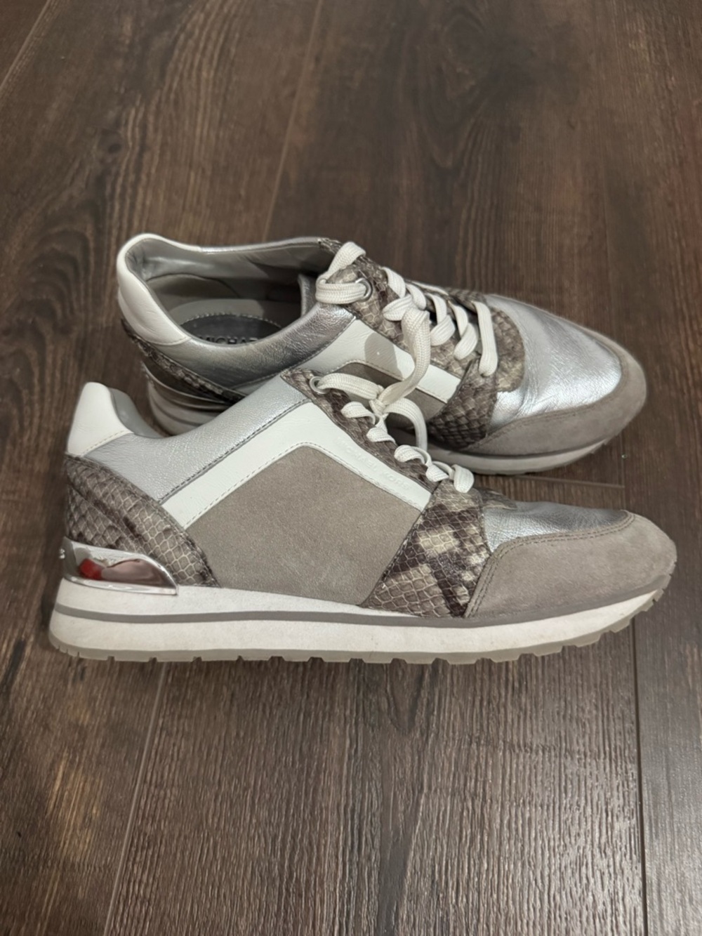 Michael Kors Billie Metallic Silver Mixed-Media Sneakers 8&1/2